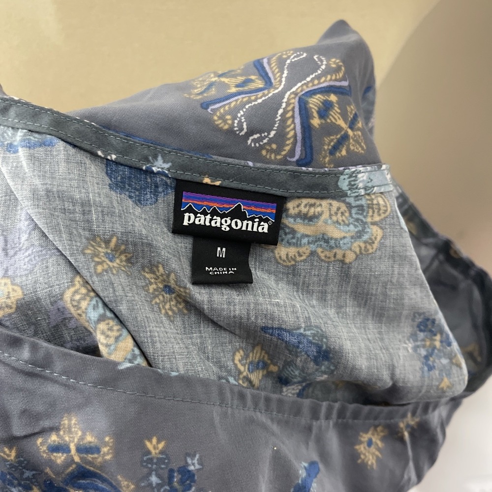 Womens Patagonia June Lake Blue Floral Dress Medium Cap Sleeve Short - Picture 8 of 9